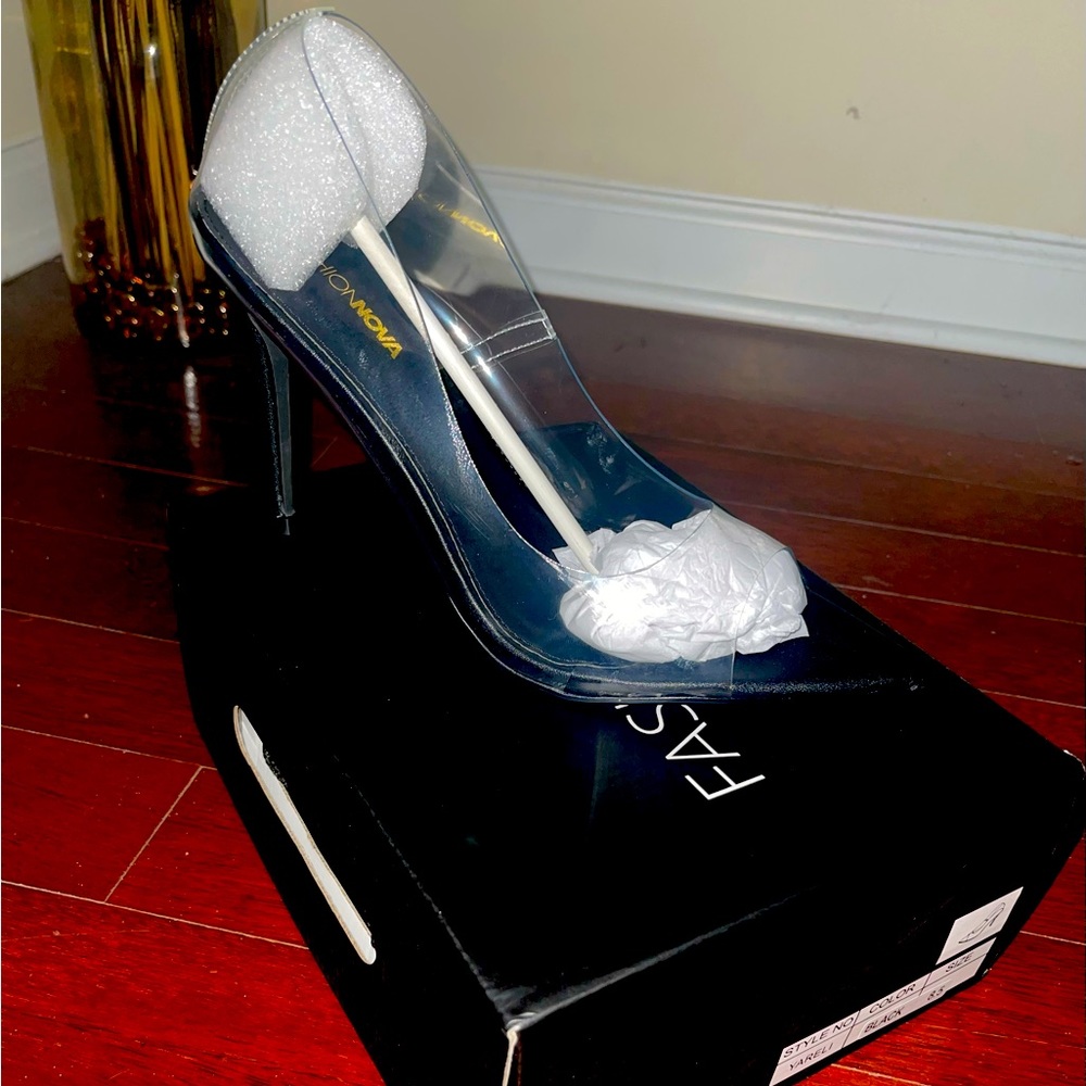 Brand New Clear/Black Peep Toe Pumps